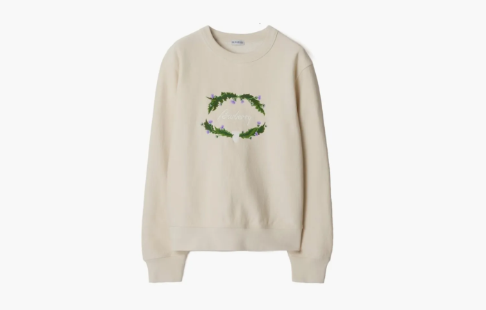Burberry Thistle Logo Cotton Blend Sweatshirt Tundra 