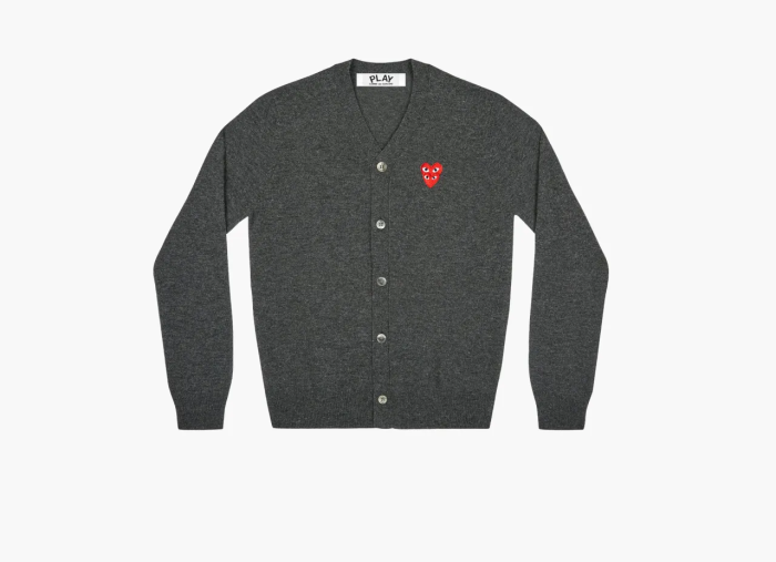COMME des GARCONS PLAY Cardigan Red Emblem Grey  COMME des GARCONS PLAY Cardigan Red Emblem Grey