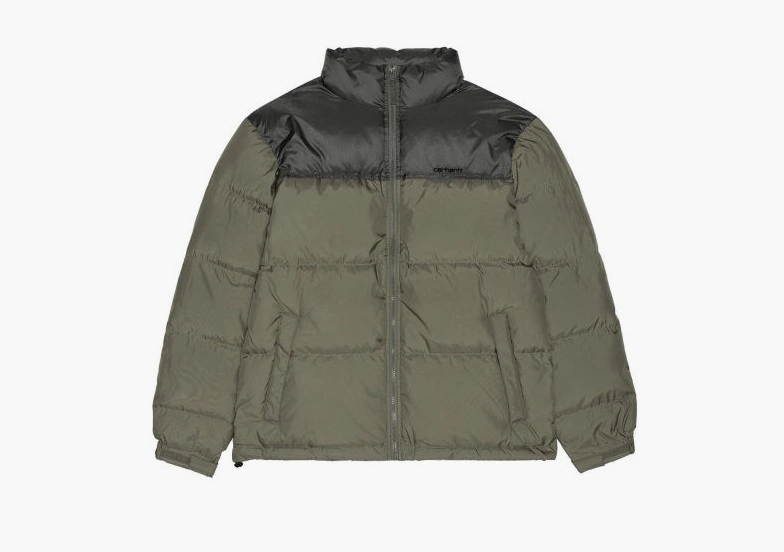 Carhartt WIP Embroidered Quilted Zip-Up Down Puffer Jacket  Dark Khaki  Carhartt WIP Embroidered Quilted Zip-Up Down Puffer Jacket  Dark Khaki