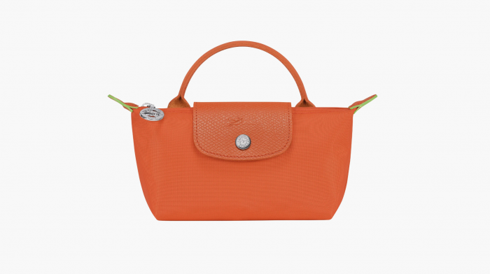 Longchamp Le Pliage Green Handle Pouch "Orange Carrot" 