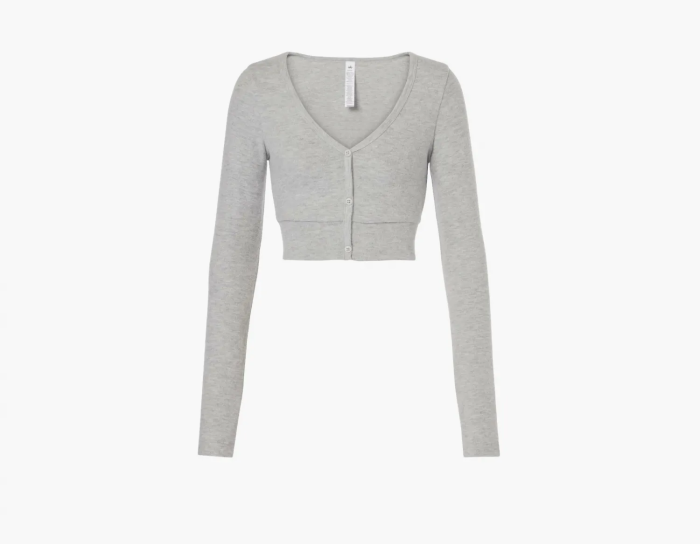 Alo Yoga Alolux Cropped Me Time Cardigan Athletic Heather Grey  Alo Yoga Alolux Cropped Me Time Cardigan Athletic Heather Grey