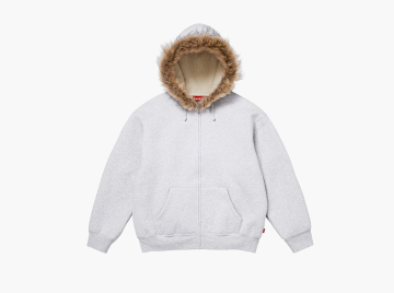 Supreme Faux Fur Zip Up Hooded Sweatshirt Ash Grey 