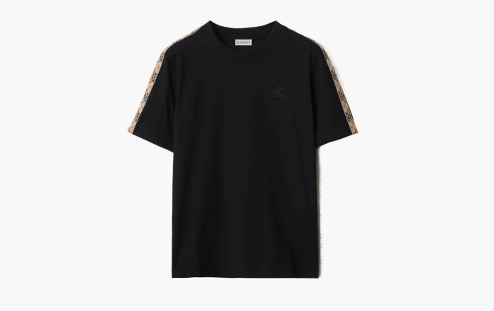 Burberry Check Trim Cotton T-shirt  "Black" 
