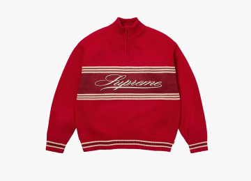 Supreme Script Stripe Half Zip Sweater Red 