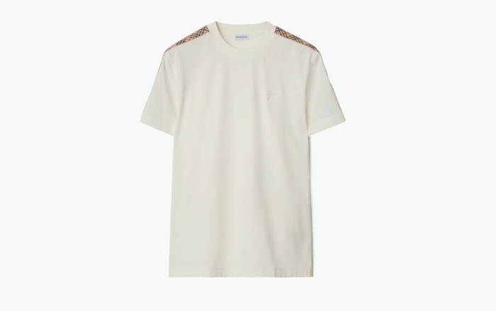 Burberry Check Trim Cotton T-shirt "Chalk" 