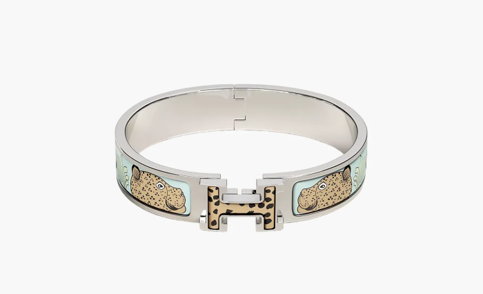 Hermes Clic H Les Leopards bracelet Silver  Hermes Clic H Les Leopards bracelet Silver