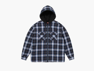 Supreme Lined Zip Up Hooded Flannel Shirt Black 
