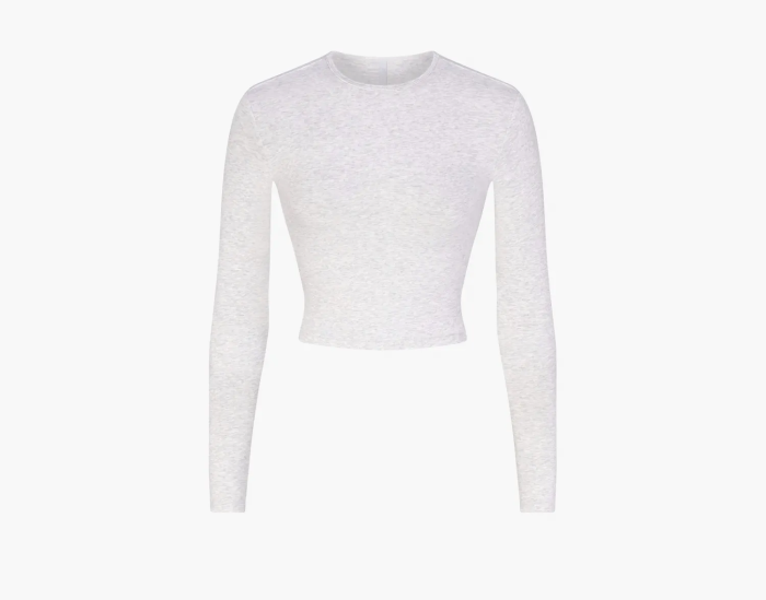 Skims New Vintage Cropped Long Sleeve T-Shirt Light Heather Grey  Skims New Vintage Cropped Long Sleeve T-Shirt Light Heather Grey