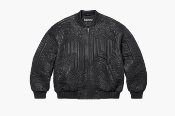 Supreme Mister Cartoon Embroidered Leather Jacket Black 