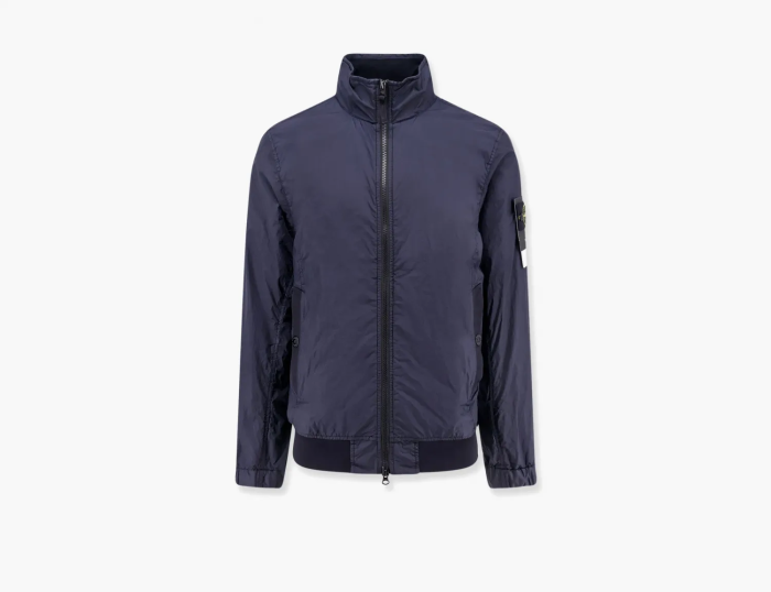 Stone Island Bomber Jacket with Logo Blue  Stone Island Bomber Jacket with Logo Blue