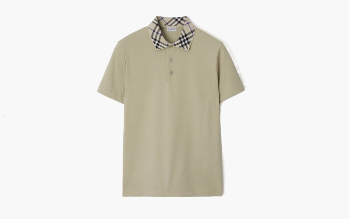 Burberry Check Collar Cotton Polo Shirt  "Lichen" 