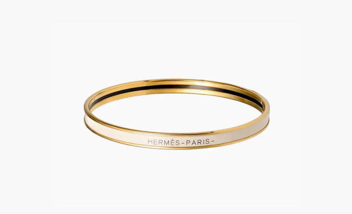 Hermès Enamel Bangles Unisex Cream White/Gold 