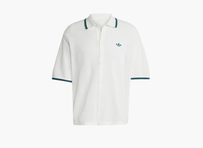 Adidas Originals Button Down Knitted Shirt  Wonder White  Adidas Originals Button Down Knitted Shirt  Wonder White