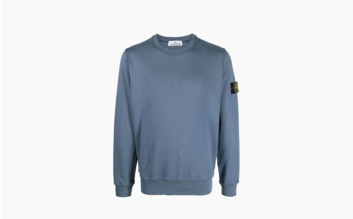 Stone Island Logo Garment-Dyed Sweatshirt Blue 