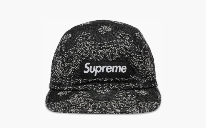 Supreme Bandana Jacquard Denim Camp Cap Black  Supreme Bandana Jacquard Denim Camp Cap Black