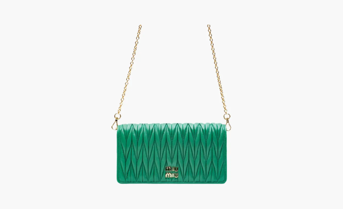 MIU MIU Matelassé Leather Chain Wallet Shoulder Bag Mango Green 