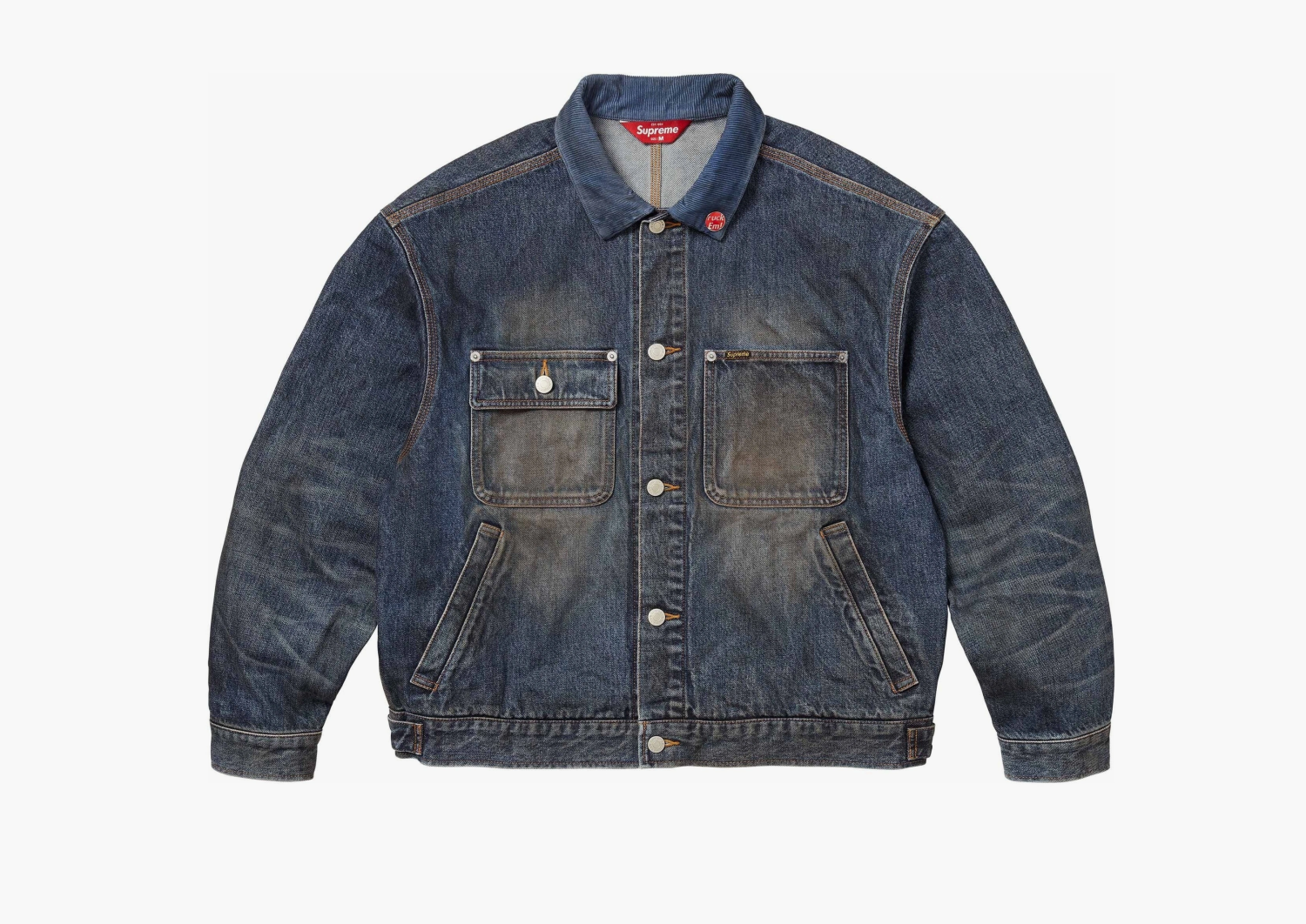 Supreme Distressed Selvedge Trucker Jacket Washed Indigo  Supreme Distressed Selvedge Trucker Jacket Washed Indigo