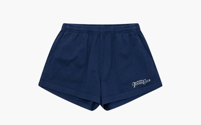Sporty & Rich Rizzoli Logo Printed Track Shorts Navy Blue 