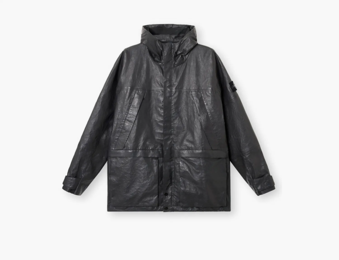 Stone Island Light Leather Organza Hooded Jacket with Waterproof Details Charcoal Grey  Stone Island Light Leather Organza Hooded Jacket with Waterproof Details Charcoal Grey