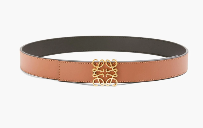 Loewe Anagram Reversible Repeat Calfskin Leather Belt Tan/Gold 