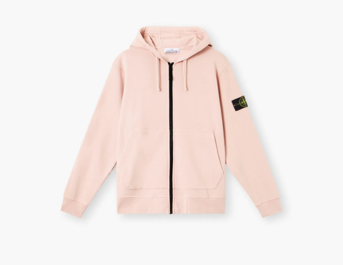 Stone Island Organic Cotton Fleece Hooded Sweatshirt with Drawstring Hood and Zip Antique Rose 