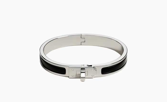 HERMES Enamel Palladium Plated Metal Bangles Black  HERMES Enamel Palladium Plated Metal Bangles Black