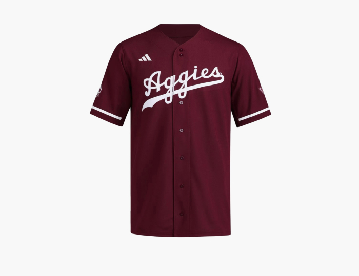 Adidas Texas A&M Reverse Retro Full-Button Jersey T-Shirt "Team Maroon" 