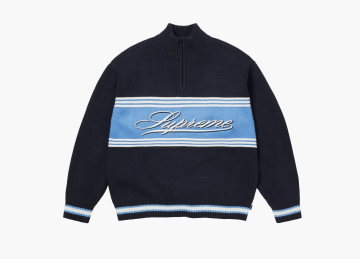 Supreme Script Stripe Half Zip Sweater Navy 