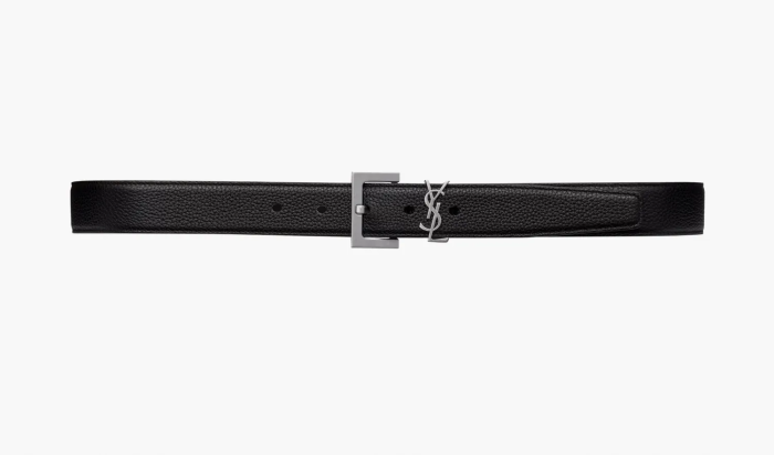 Saint Laurent Cassandre Belt In Grained Leather Black 
