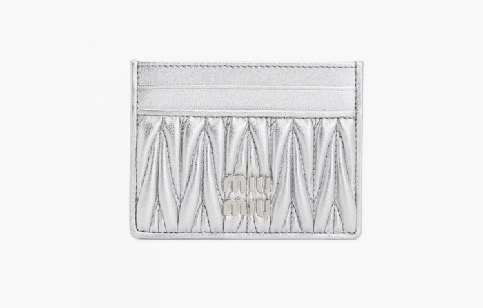 Miu Miu Matelasse Nappa Leather Card Holder Silver 