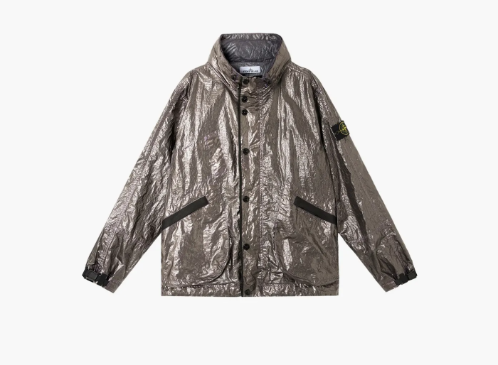 Stone Island Metal Cover Jacket with Creased Appearance and Concealed Hood Lavender  Stone Island Metal Cover Jacket with Creased Appearance and Concealed Hood Lavender