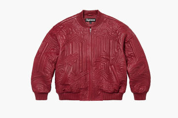 Supreme Mister Cartoon Embroidered Leather Jacket Burgundy 