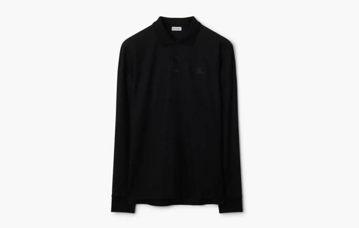 Burberry Long-sleeve Cotton Polo Shirt  Black 