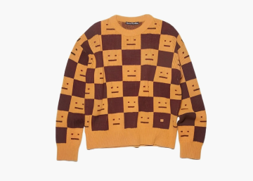 Acne Studios Katlas Checkerboard Face Knit Sweater Orange 