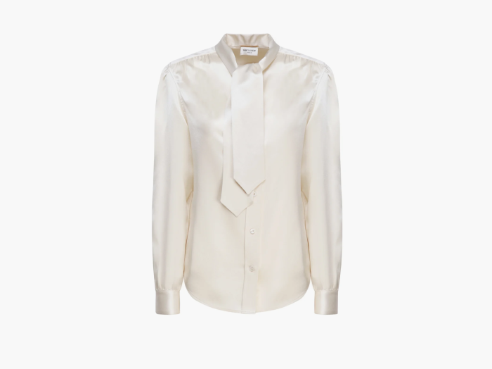 Saint Laurent Lavalliere Collar Blouse White  Saint Laurent Lavalliere Collar Blouse White