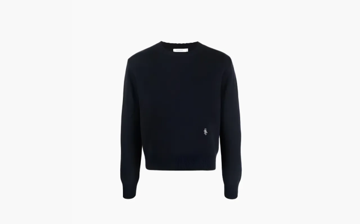 Sporty & Rich Logo Embroidered Crewneck Jumper Navy  Sporty & Rich Logo Embroidered Crewneck Jumper Navy