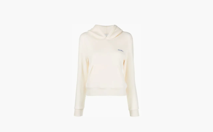 Sporty & Rich Logo Embroidered Jersey Fleece Hoodie Beige 