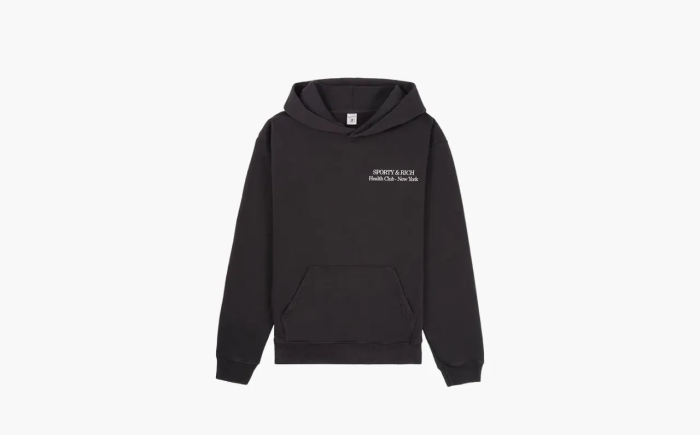 Sporty & Rich New Drink More Water Cotton Hoodie Black 