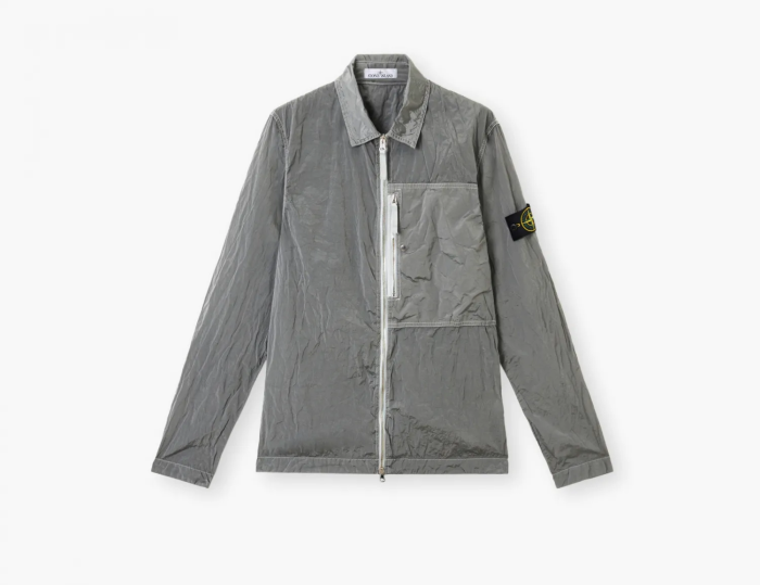 Stone Island Nylon Metal In Econyl Overshirt with Pocket and Two-Way Zip Pearl Grey  Stone Island Nylon Metal In Econyl Overshirt with Pocket and Two-Way Zip Pearl Grey