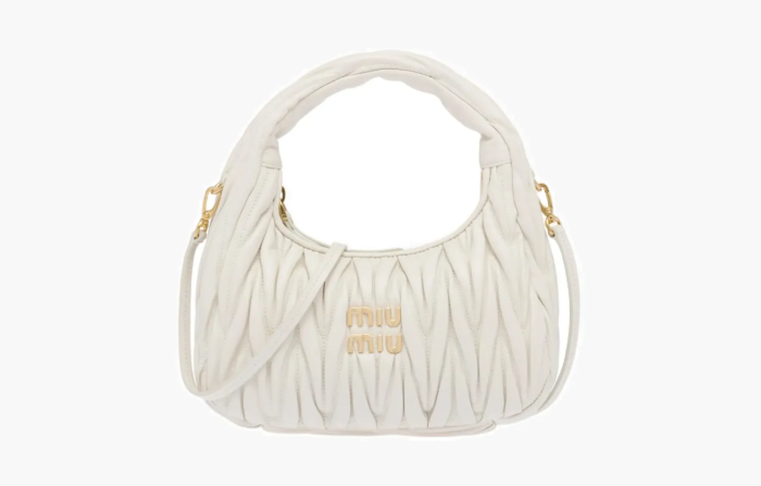 Miu Miu Wander Matelasse Nappa Leather Hobo Bag White 