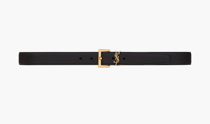 Saint Laurent Cassandre Belt In Grained Leather Noir  Saint Laurent Cassandre Belt In Grained Leather Noir