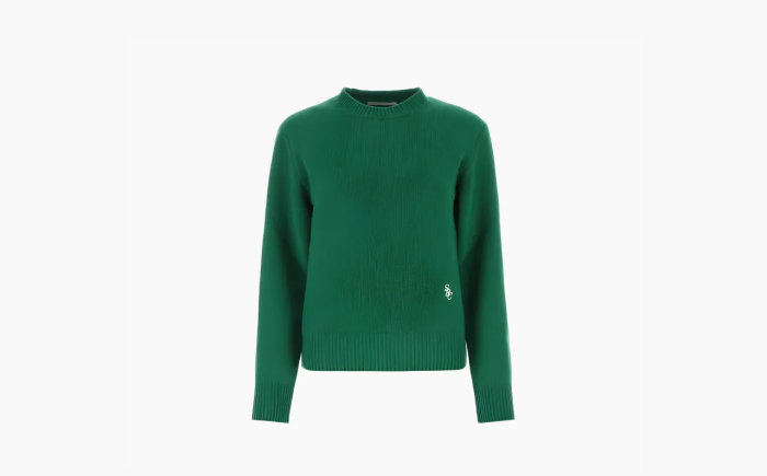 SPORTY & RICH Embroidered Logo Crew Neck Wool Knit Top Green  SPORTY & RICH Embroidered Logo Crew Neck Wool Knit Top Green