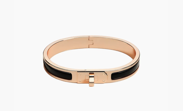 HERMES Enamel Rose Gold-Plated Metal Bangles Black  HERMES Enamel Rose Gold-Plated Metal Bangles Black