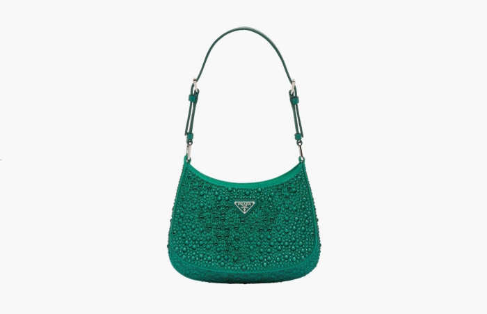 Prada Cleo Satin Bag Crystals Green 