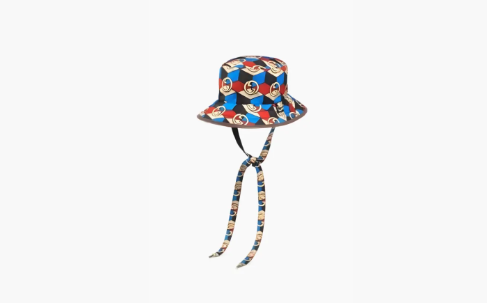 GUCCI X The North Face Exclusive Self Tie Nylon Hat Red, Blue, Black Print 