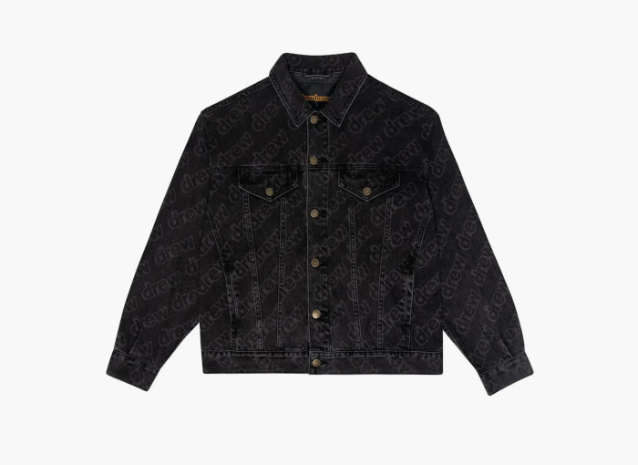 Drew House Secret Letter All Over Loose Denim Jacket Black  Drew House Secret Letter All Over Loose Denim Jacket Black