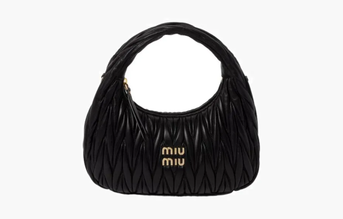 Miu Miu Wander Matelasse Nappa Leather Mini Hobo Bag Black 