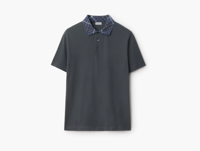 Burberry Check Collar Cotton Polo Shirt  "Magnet" 