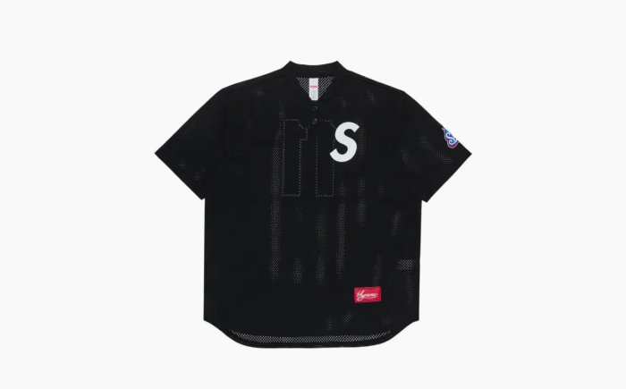 Supreme S Logo Baseball Henley Black  Supreme S Logo Baseball Henley Black