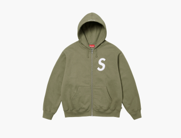 Supreme S Logo Zip Up Hooded Sweatshirt Light Olive 